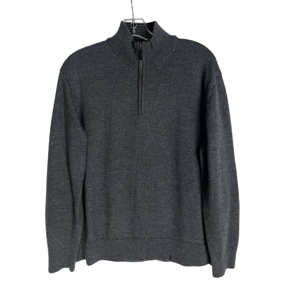 UNTUCKit Women Sweater‎ 1/4 Zip 100% Merino Wool Pullover Size L  Gray
